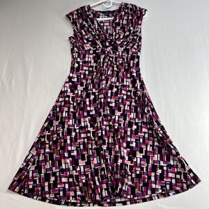 CHAPS Pink Purple Geometric Print Sleeveless Knot Front Dress Size S